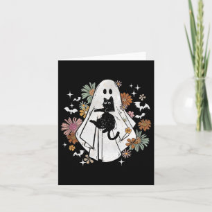 Ghost Holding Black Cat Groovy BlumenHalloween Go Karte