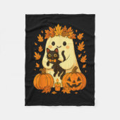 Ghost Holding Black Cat Halloween Pumpkins Herbst Fleecedecke (Vorderseite)