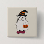 Ghost holding pumpkin and wearing witch hat button (Vorderseite)
