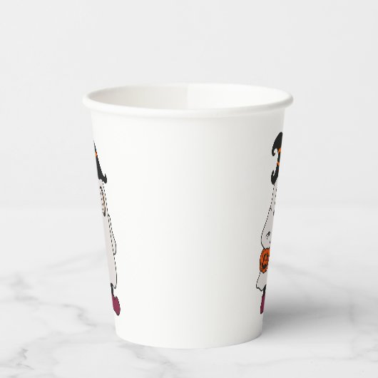 Ghost holding pumpkin and wearing witch hat pappbecher (Links)