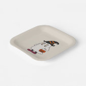 Ghost holding pumpkin and wearing witch hat pappteller (Gewinkelt)