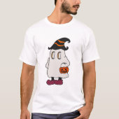 Ghost holding pumpkin and wearing witch hat T-Shirt (Vorderseite)