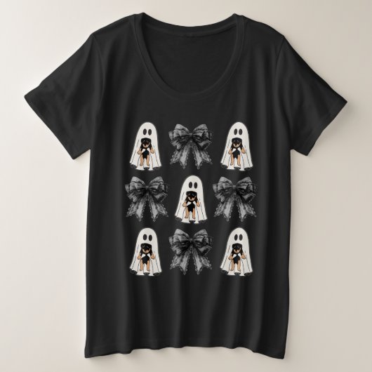 Ghost Holding Rottweiler Welpe und Coquettes Große Größe T-Shirt (Design vorne)
