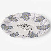 Ghost House Happy Halloween Custom Familienname Pappteller (Schrägansicht)