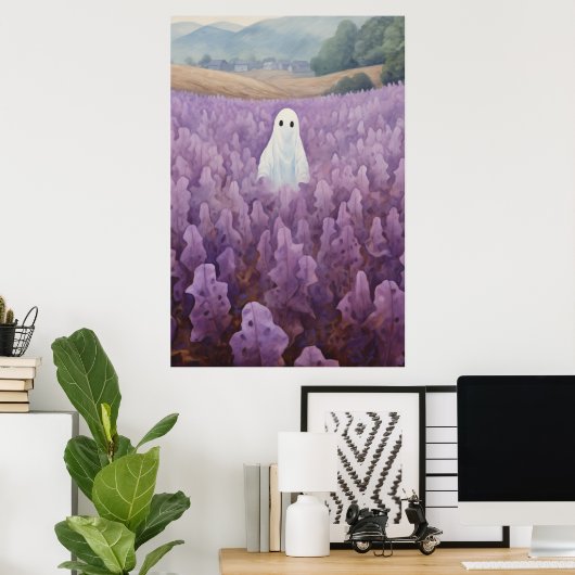 Ghost im Lila Blumenfeld Poster (Heimbüro)