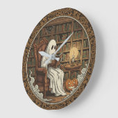 Ghost in einer Bibliothek Große Wanduhr (Winkel)