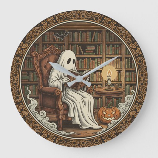 Ghost in einer Bibliothek Große Wanduhr (Vorderseite)