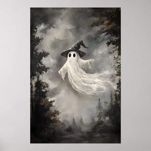Ghost In Fall Forest Print, Ghost Whimsical Dark Poster (Vorne)