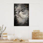 Ghost In Fall Forest Print, Ghost Whimsical Dark Poster (Küche)