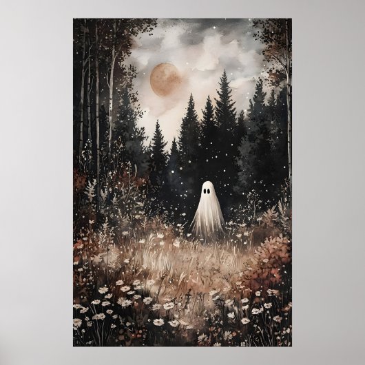 Ghost In Forest Field With Flower, Dark Academia Poster (Vorne)