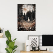 Ghost In Forest Field With Flower, Dark Academia Poster (Heimbüro)
