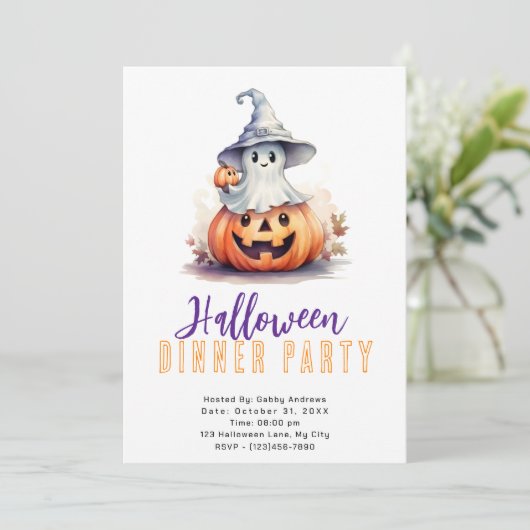 Ghost in grauen Hexen Halloween Abendessen Party Einladung (Stehend Vorderseite)