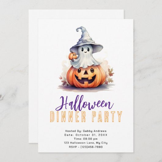 Ghost in grauen Hexen Halloween Abendessen Party Einladung (Vorne/Hinten)