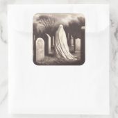 Ghost in Graveyard Vintag Illustrations-Aufkleber Quadratischer Aufkleber (Tasche)