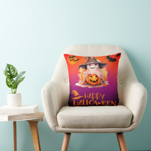 Ghost in Hexen Hat Jack-O' Lantern Halloween Kissen