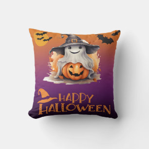 Ghost in Hexen Hat Jack-O' Lantern Halloween Kissen