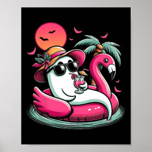 Ghost in Lifebuoy Flamingo auf einem Pool schwimme Poster