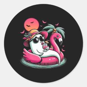 Ghost in Lifebuoy Flamingo auf einem Pool schwimme Runder Aufkleber