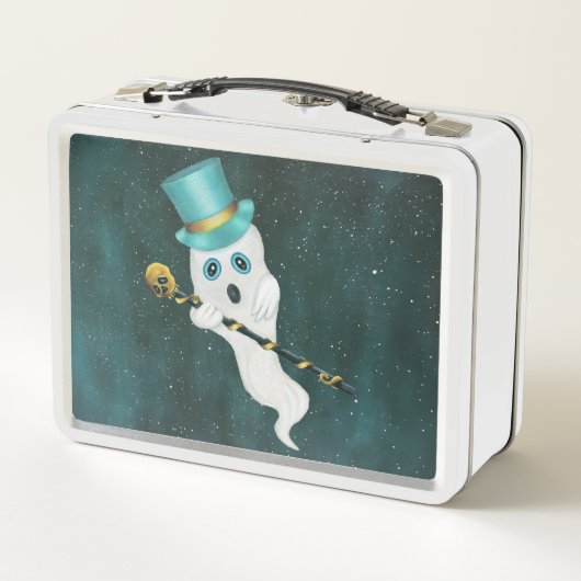 Ghost in Starry Night Sky Alberne Gesichtshaut Top Metall Brotdose (Rückseite)