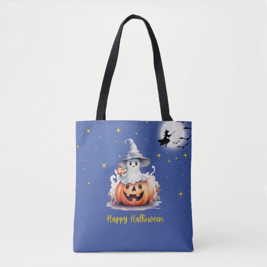 Ghost Jack-O' Lantern Full Moon Stars Halloween Tasche (Vorderseite)