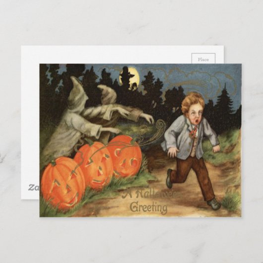 Ghost Jack O' Lantern Scared Boy Moon Postkarte (Vorne/Hinten)