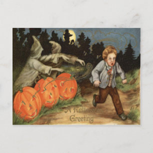 Ghost Jack O' Lantern Scared Boy Moon Postkarte