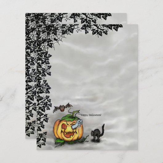 Ghost , Katze , Bat and Pumpkin , Glückliches Hall (Vorne/Hinten)