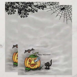 Ghost , Katze , Bat and Pumpkin , Glückliches Hall Briefbogen