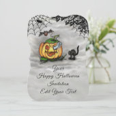 Ghost , Katze , Bat and Pumpkin , Glückliches Hall Einladung (Stehend Vorderseite)