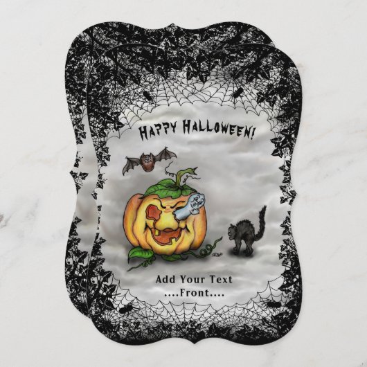 Ghost , Katze , Bat and Pumpkin , Glückliches Hall Einladung (Vorne/Hinten)