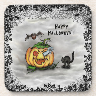 Ghost , Katze , Bat and Pumpkin , Glückliches Hall Getränkeuntersetzer