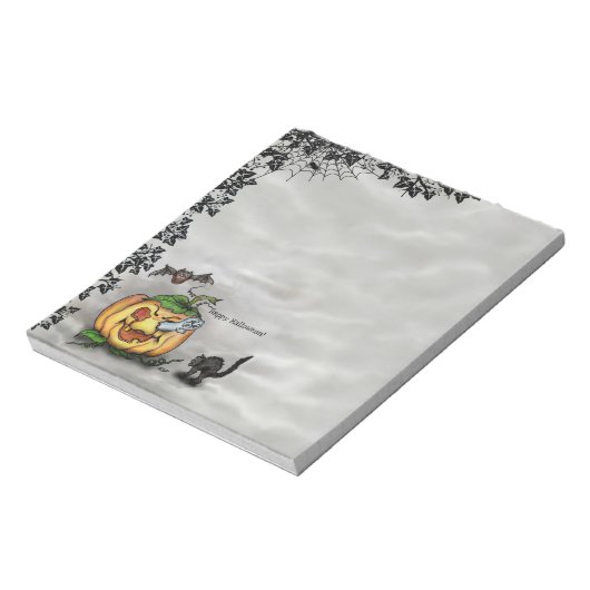 Ghost , Katze , Bat and Pumpkin , Glückliches Hall Notizblock (Rotiert)