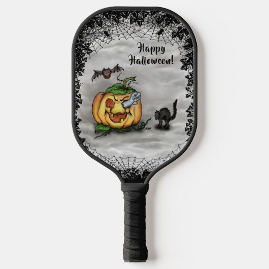Ghost , Katze , Bat and Pumpkin , Glückliches Hall Pickleball Schläger (Vorderseite)