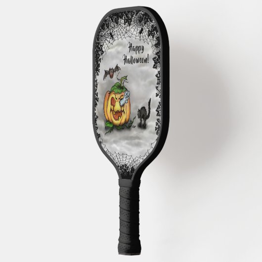 Ghost , Katze , Bat and Pumpkin , Glückliches Hall Pickleball Schläger (Links)