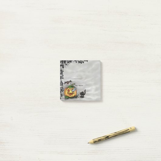 Ghost , Katze , Bat and Pumpkin , Glückliches Hall Post-it Klebezettel (Auf Schreibtisch)