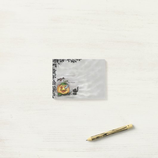 Ghost , Katze , Bat and Pumpkin , Glückliches Hall Post-it Klebezettel (Auf Schreibtisch)