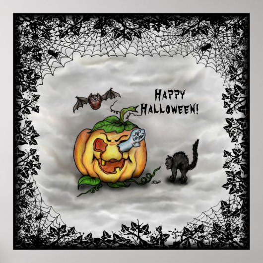 Ghost , Katze , Bat and Pumpkin , Glückliches Hall Poster (Vorne)