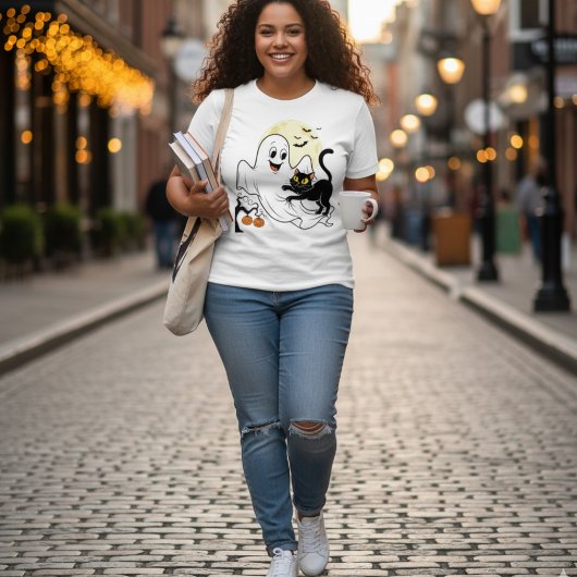 Ghost Kitten Funny Halloween Geschenk- Retro Hallo Tri-Blend Shirt