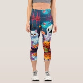 Ghost Kitten Pumpkin Candy Halloween Capri Leggings (Vorderseite)