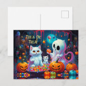 Ghost Kitten Pumpkin Candy Halloween Feiertagspostkarte (Vorne/Hinten)