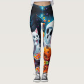 Ghost Kitten Pumpkin Candy Halloween Leggings (Vorderseite)