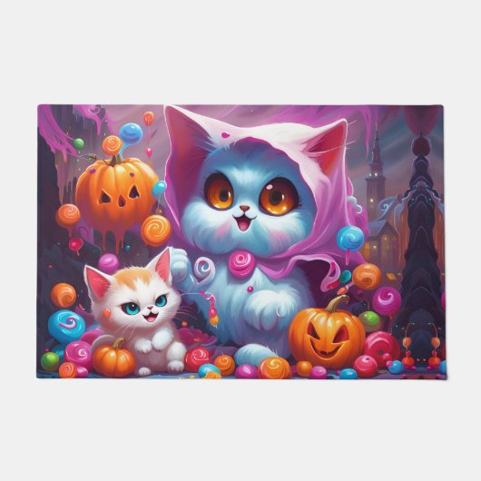Ghost Kitten Pumpkin Candy Trick oder Trete Fußmatte (Vorderseite)