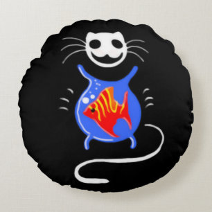 Ghost Kitty Cat Round Cushion Rundes Kissen
