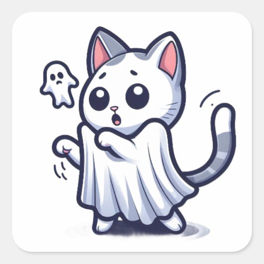 Ghost Kitty Halloween-Kostüm Quadratischer Aufkleber (Vorderseite)