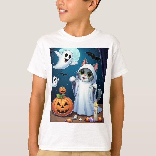 Ghost Kitty Halloween-Kostüm T-Shirt (Vorderseite)
