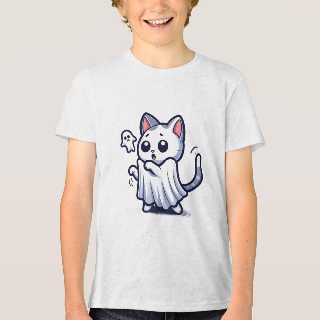 Ghost Kitty Halloween-Kostüm Tri-Blend Shirt (Vorderseite)