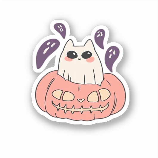 Ghost Kitty in einem Kürbis Klassischer T - Shirt Aufkleber (Vorderseite)