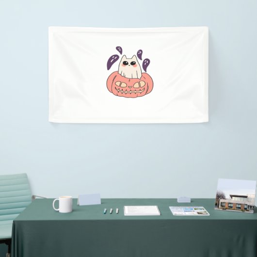 Ghost Kitty in einem Kürbis Klassischer T - Shirt Banner (Messeveranstaltung)