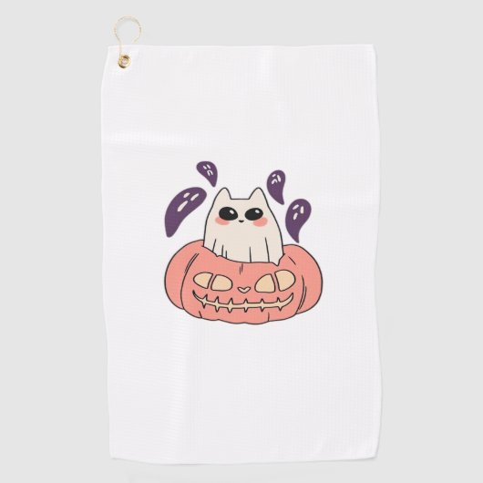 Ghost Kitty in einem Kürbis Klassischer T - Shirt Golfhandtuch (Vorderseite)
