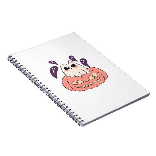 Ghost Kitty in einem Kürbis Klassischer T - Shirt Notizblock (Rechte Seite)